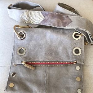 Hammitt Montana Medium Reverse Crossbody in Pewter and Gold snake